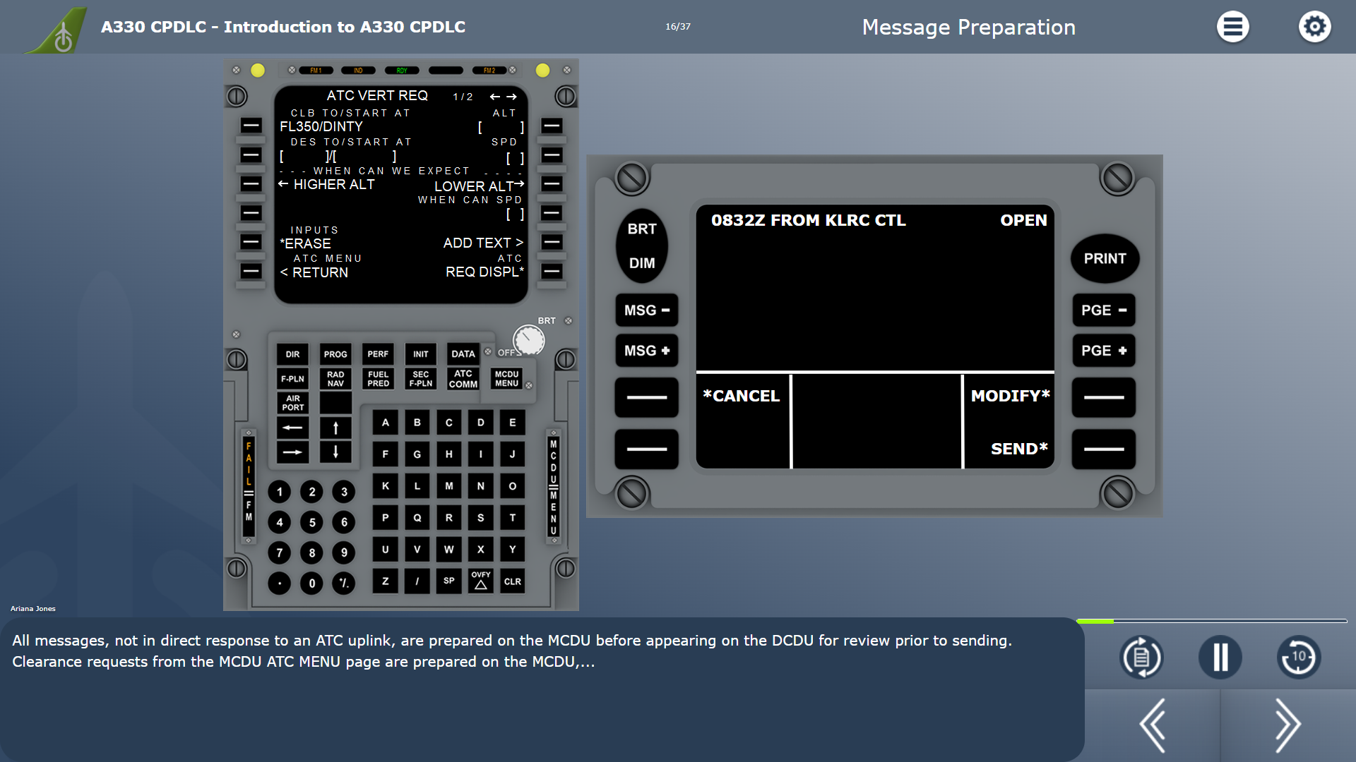 Airbus A330 CPDLC Introduction Course Example