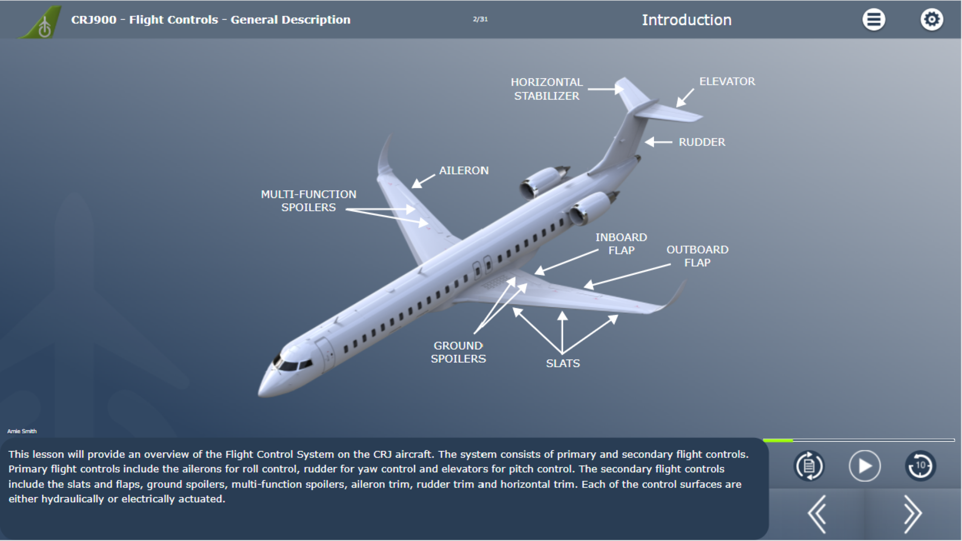 CRJ900 Flight controls course example