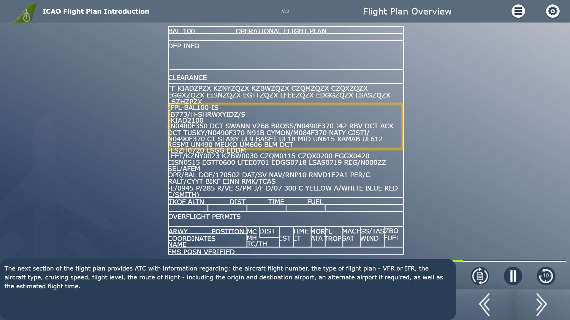 ICAO Flight Plan Introduction Example