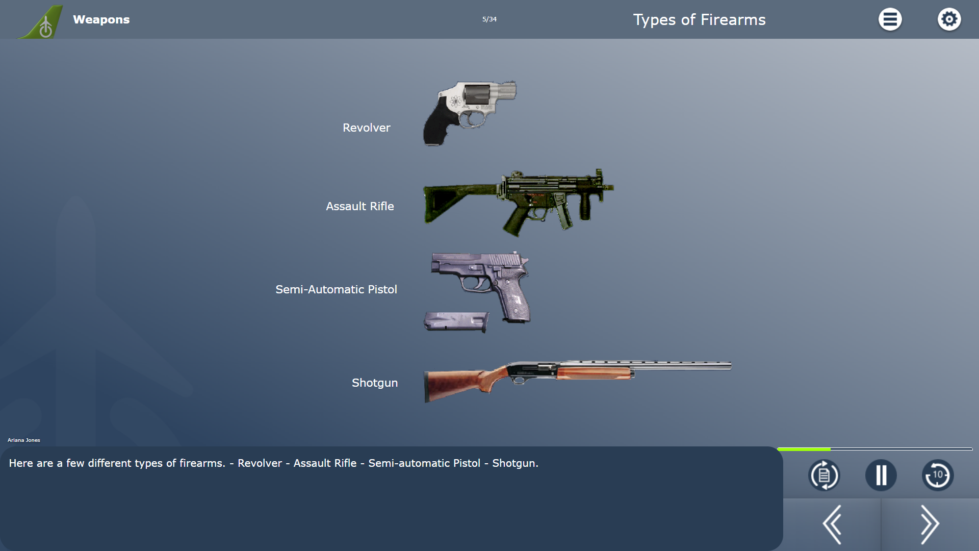 Weapons & Different types of firearms