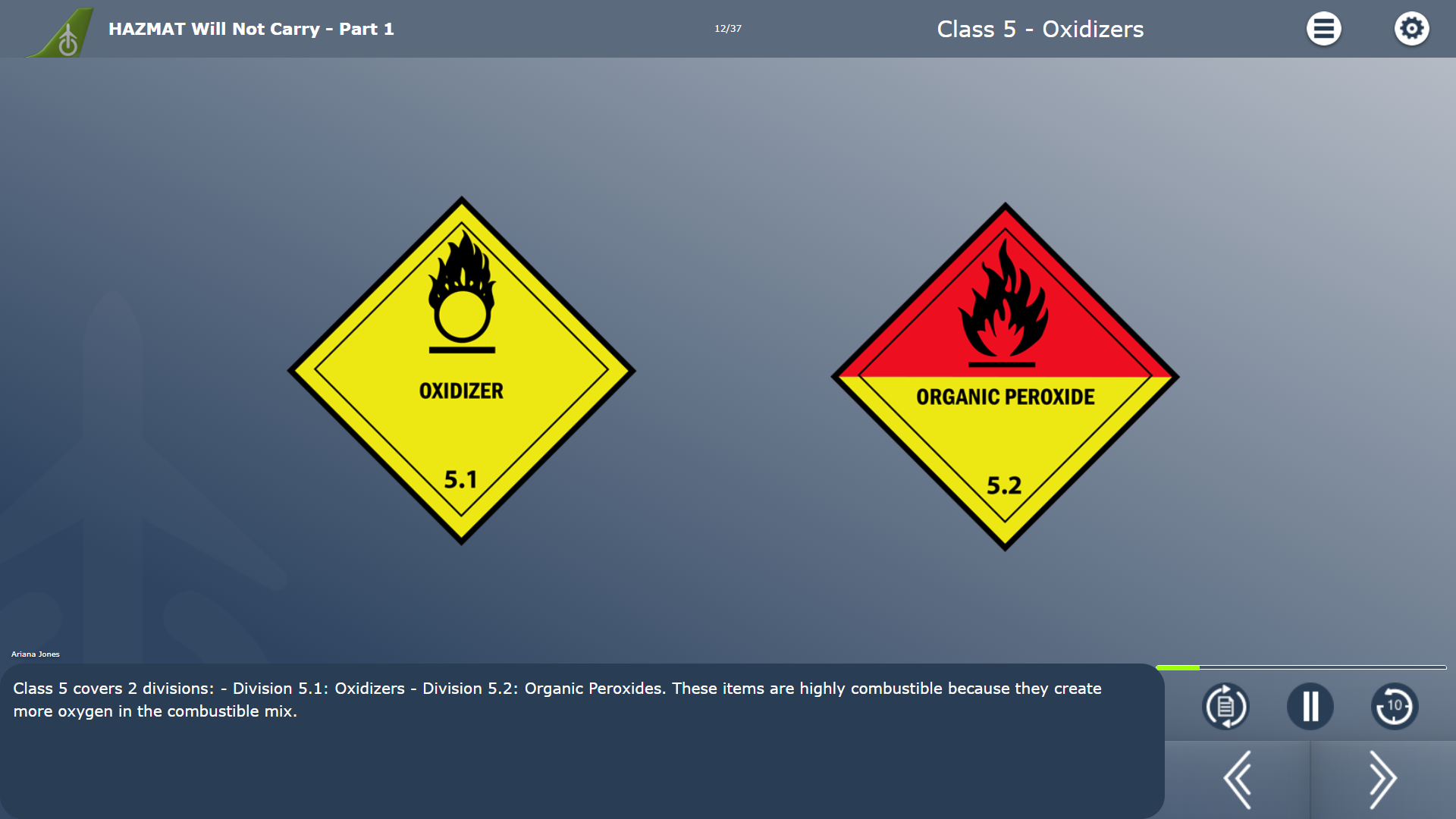 Hazmat will not carry Course Example Course Example